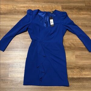 Parker Blue Sheath Dress with Puff Sleeves V-Neck